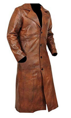 Pinnscl leather Brown Leather Long Trench Coat