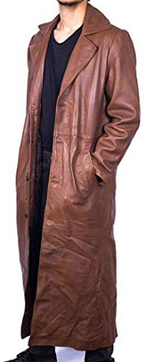 Wonder Fashions Brown Winter Long Real Leather Trench Coat
