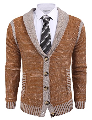 Mens Cardigan Knitted Jumper Button Through Shawl Collar Sweater
by etuoji