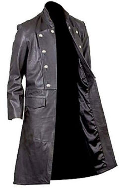 Sarz-Fashion Men’s Goth Butter Military Style Real Sheepskin Leather Long Trench Coat