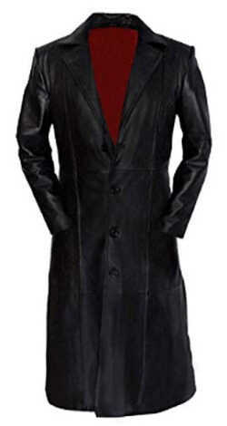 Ammar T-Fashion Men’s Snipes Blade Trinity Genuine Sheepskin Leather Black Trench Coat