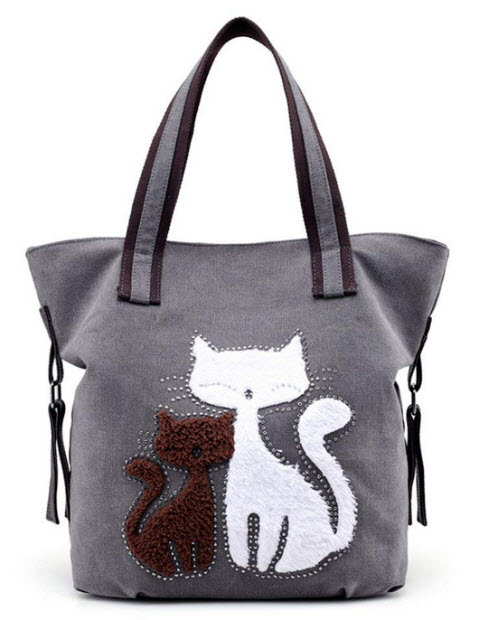 MIFXIN Women Canvas Shoulder Bag，Lovely Cat Bag Casual Handbag Shopping Bag Travel Beach Tote B ...