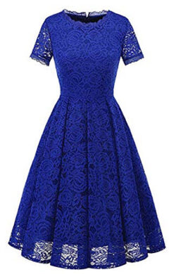 MisShow Women’s Vintage Bridesmaid Dress Floral Lace Cocktail Formal Swing Dress, royal blue