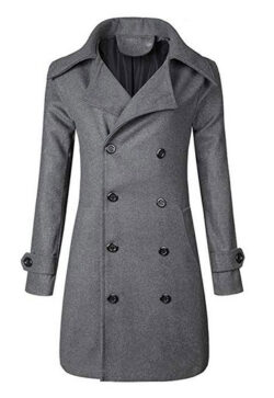Missli Men’s Winter Trench Coat Slim Fit Double Breasted Long Jacket Parka grey