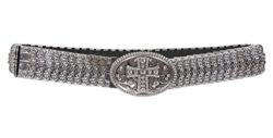 MONIQUE Women Perforated Oval Rhinestone Cross Sequent Metal Stretch 45mm Belt