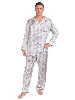 MYK Silk – Mens Distressed Paisley Print Silk Pajama Set – Shirt and Pants Loungewear