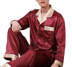 Nanquan-men clothes NQ Mens Warm Silk Satin Pajamas Set Sleepwear Loungewear