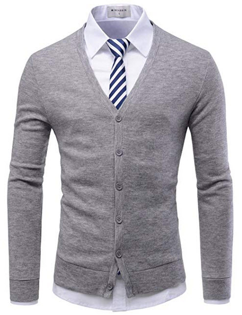 NEARKIN City Casual Mens Knitwear Casual Shawl Collar Cardigan Sweaters gray