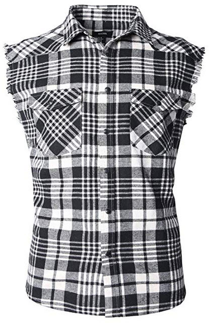 NUTEXROL Men’s Casual Flannel Plaid Shirt Sleeveless Cotton Plus Size Vest black & white