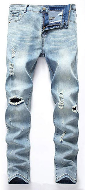 OKilr Pjik Men’s Vintage Skinny Fit Destroyed Cotton Denim Jeans with Knee Open Rips light ...