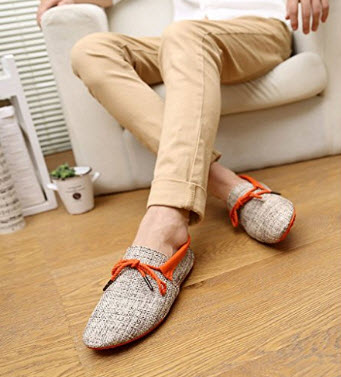 Oriskey Men’s Breathable Canvas Casual Loafers Sewing Slip On Driving Boat Shoes Flat Stra ...