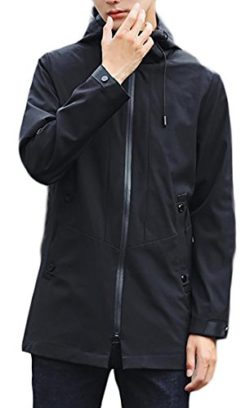 Papijam Men’s Casual Zip Up Lightweight Cotton Hoodie Trench Coat Jacket