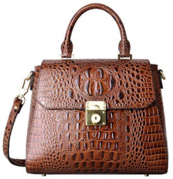 PIFUREN Crocodile Bags Designer Leather Satchel Handbags Top Handle Shoulder Purse, brown