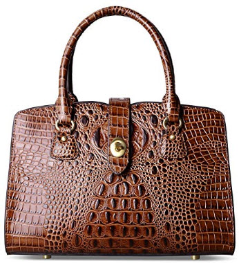 PIFUREN Women Top Handle Handbags Satchel Crocodile Shoulder Bag Tote Purse, brown