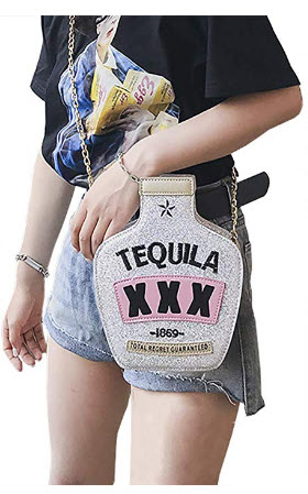 QZUnique Women’s PU Handbag Laser Sequins Bucket Bag Embroidery Crossbody Bag Zipper Closure Sho ...