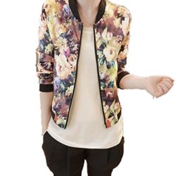Roberoody Nice Women Stand Collar Long Sleeve Zipper Floral Printed Bomber Jacket