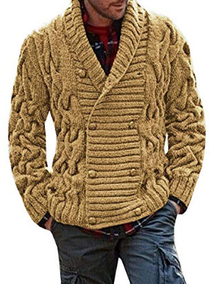 Runcati Mens Cardigan Sweater Casual Shawl Collar Striped Cable Kn ...