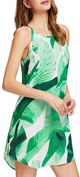 SheIn Women’s Sleeveless Floral Print Casual Chiffon Strap Mini Dress, green