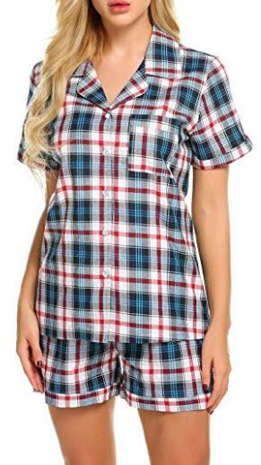 Skylin Women Soft Sleepwear Sexy V-Neck Short Sleeve Button Down Shirt Shorts Pajama Set S-XXL,  ...