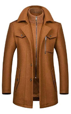 Smeiling Men Winter Pea Coat Slim Fit Single Breasted Wool Jacket Woolen Trench Coat