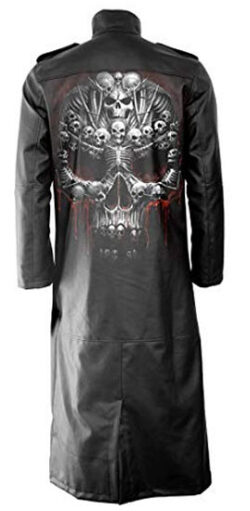 Spiral Mens – Death Bones – Gothic Trench Coat PU-Leather with Full Zip