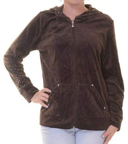 Style & Co. Womens Plus Velour Studded Hoodie esspresso brown