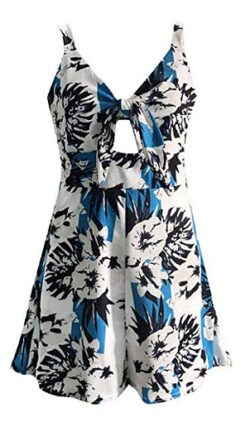 SULEAR New Summer Casual Rompers Women Fashion Print Strap Playsuits Chest Bow Tie Hollow Loose  ...