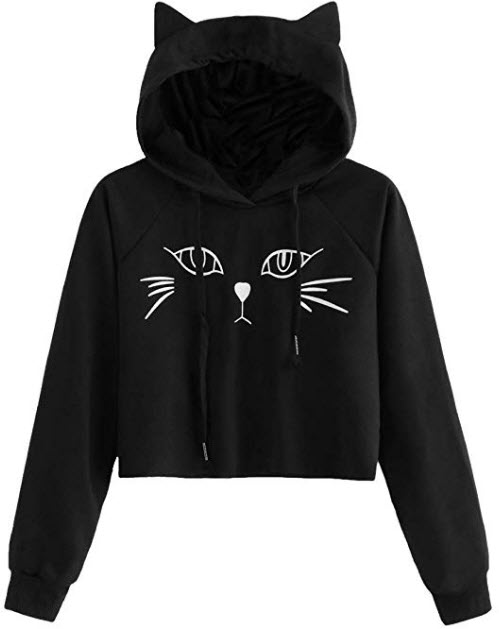 SweatyRocks Women’s Short Sleeve Hoodie Crop Top Cat Print T ...