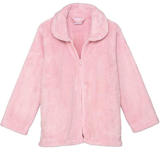 TowelSelections Women’s Bed Jacket Zip Front Cardigan Fleece Robe Lounge Coverup, chalk pink
