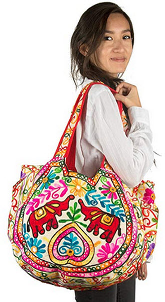 TribeAzure Elephant Tote Embroidered Mirror Shoulder Bag Top Handle Satchel Summer Beach Casual  ...