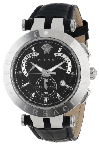 Versace Men’s 23C99D008 S009 “V-Race” Stainless Steel Watch with Leather Band