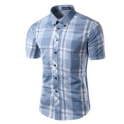 Vobaga Men’s Casual Short Sleeve Plaid Checked Shirt
