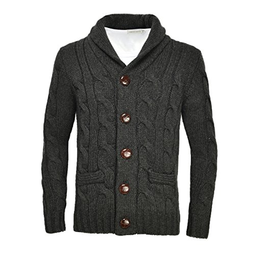 VOBOOM Men’s Shawl Collar Cardigan Sweater Button Front Solid Knitwear (L, Dark Grey)
