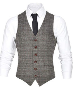 VOBOOM Men’s V-Neck Suit Vest Casual Slim Fit Dress 6 Button Vest Waistcoat