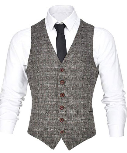 VOBOOM Men’s V-Neck Suit Vest Casual Slim Fit Dress 6 Button Vest Waistcoat
