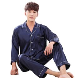 Wantschun Mens Satin Silk Pyjamas Set Sleepwear Loungewear Nightwear PJS Long Sleeved Shirt + Pants