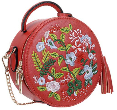 Women’s Ethnic Style Embroidered Round Crossbody Shoulder Bag qzunique