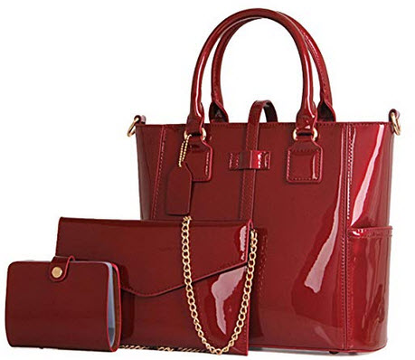 Yan Show Women’s 3pcs Handbags Patent Leather Fashion Shoulder Bag Large Capacity Handbag  ...