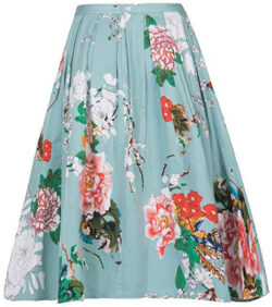 YISHIWEI Women Pleated Vintage Skirts Floral Print with Pockets, green
