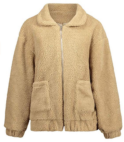 ZAFUL Womens Zip Up Faux Fur Coat Oversized Coat Winter Jacket with Pockets Outwear camel brown