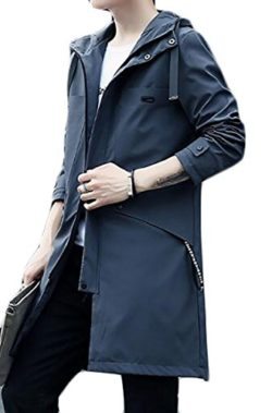Zago Mens Zip Front Cotton Lightweight Hooded Jacket Trench Coats
