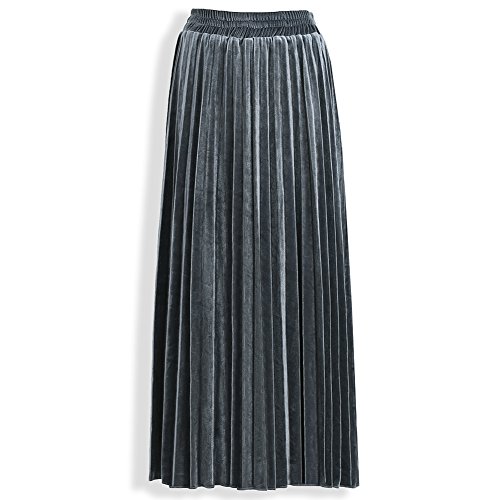 Z&I Women’s Vintage Luster Elegant Pleated A Line Elastic Waist Maxi Long Skirt