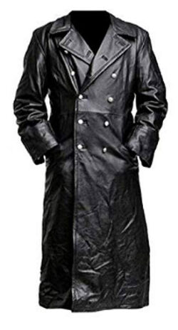 Zubacom WW2 Black Leather Trench Coat – Mens German Officer Military Uniform Long Trench Coat